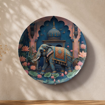 Premium ceramic wall plate featuring a richly decorated royal elephant in an ornate palace-inspired setting.