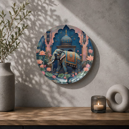 Majestic Heritage ceramic wall art plate celebrating the grandeur of India's royal elephant traditions.