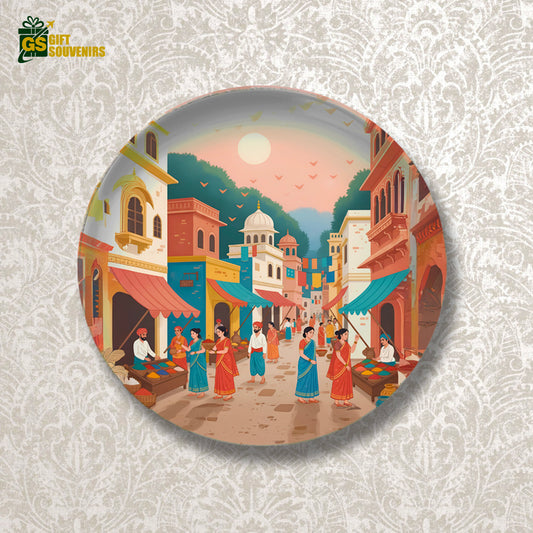Bazaar Chronicles – A Glimpse of Timeless India Ceramic Wall Plate