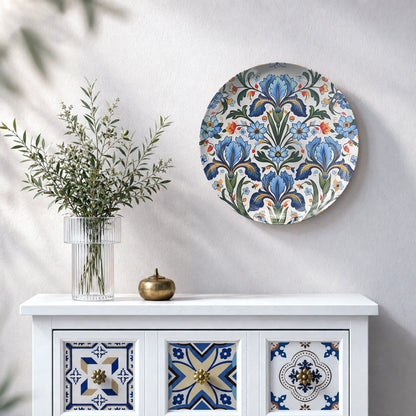 Eternal Blossoms ceramic wall plate featuring intricate flowers and symmetrical botanical patterns
