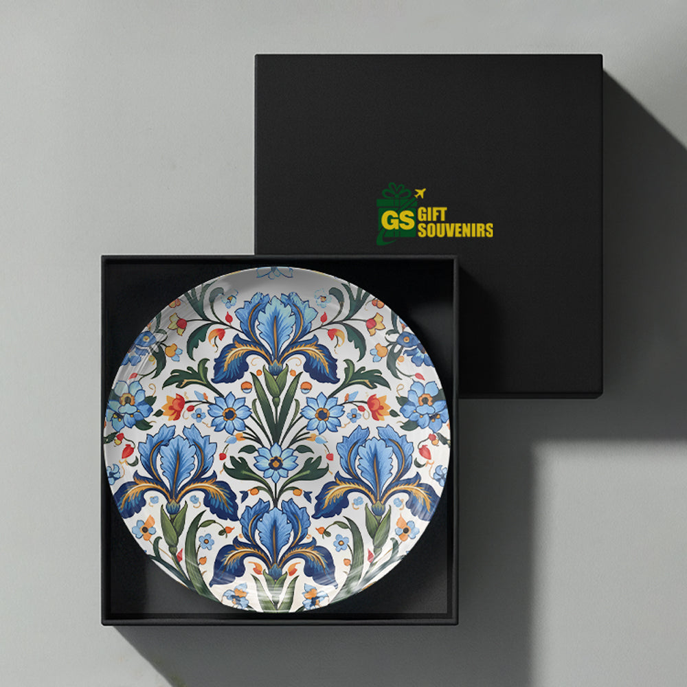 Nature art ceramic wall plate souvenir with premium gift box and detailed floral artwork