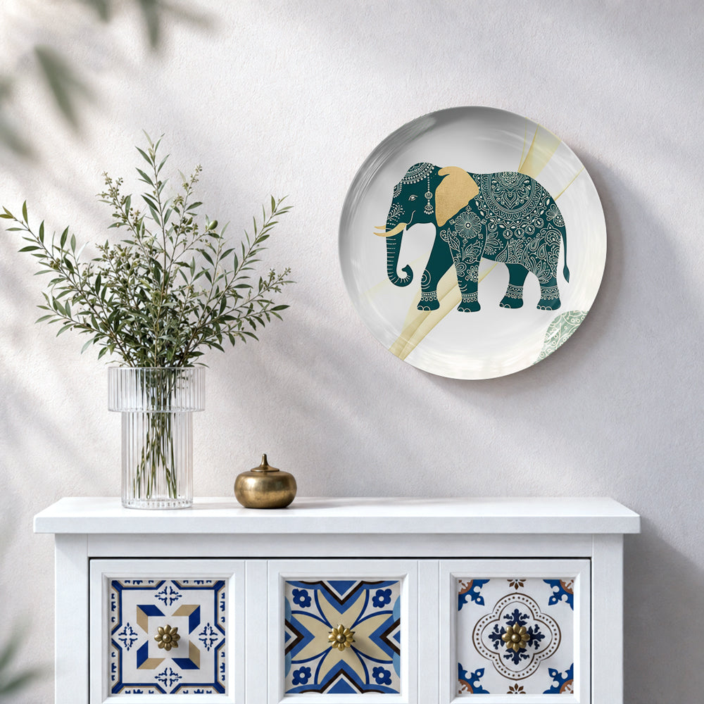 Premium ceramic wall plate showcasing a majestic elephant inspired by Indian cultural symbolism.