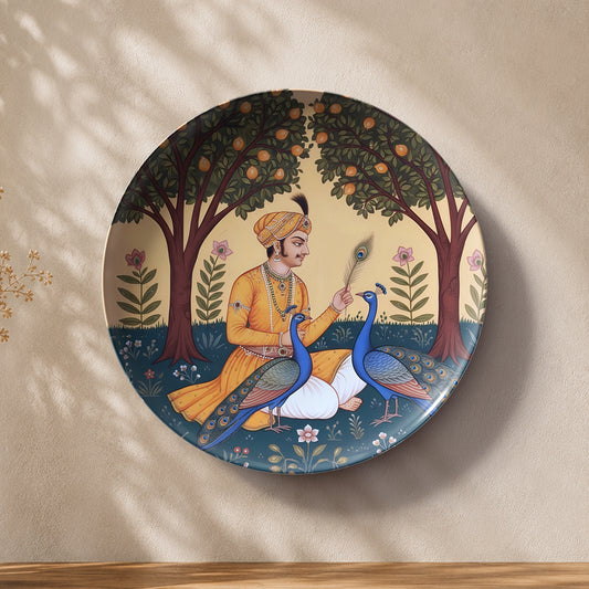 Indian heritage peacock ceramic wall plate souvenir inspired by royal gardens and traditional art