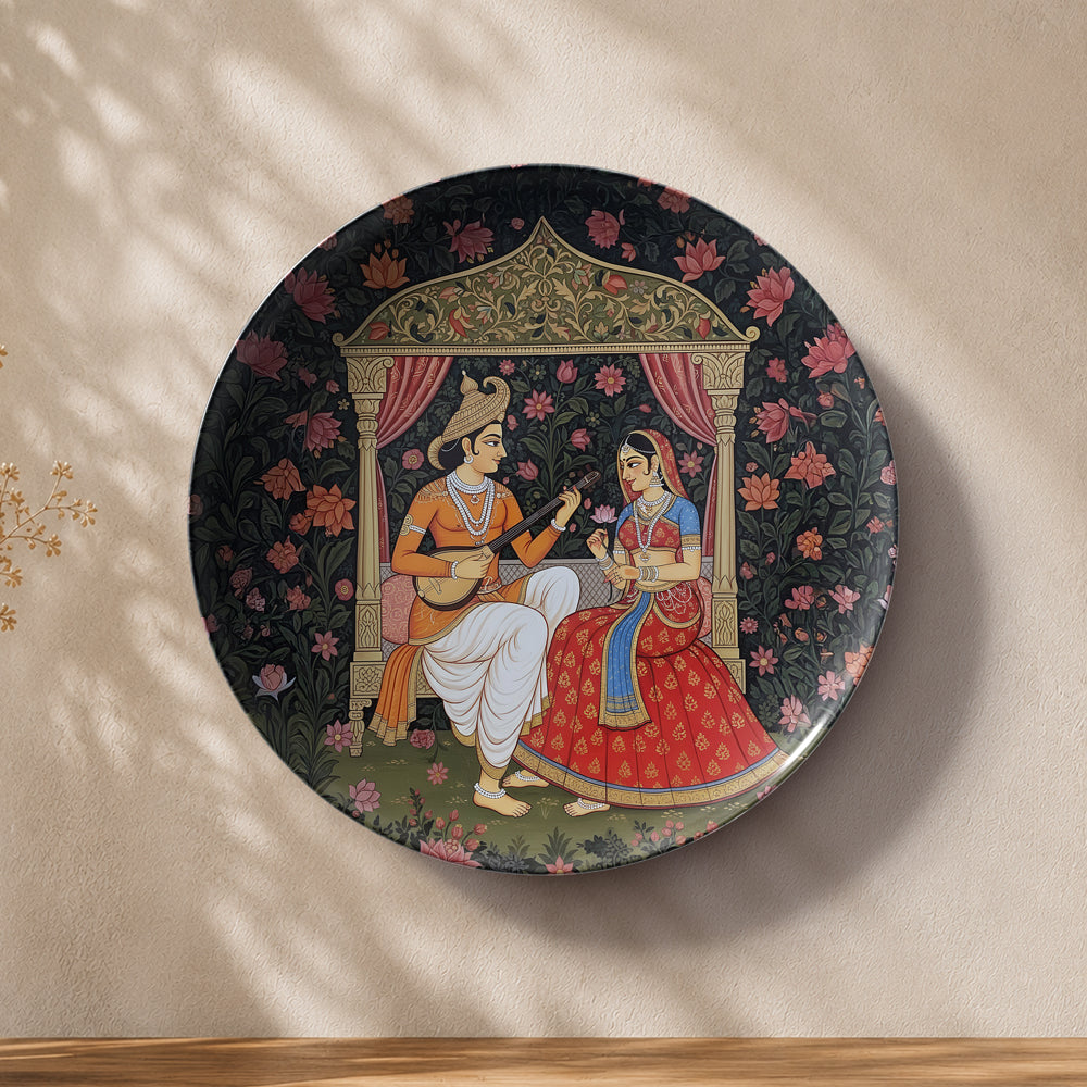 Indian heritage ceramic wall plate souvenir inspired by royal romance and traditional Indian artistry