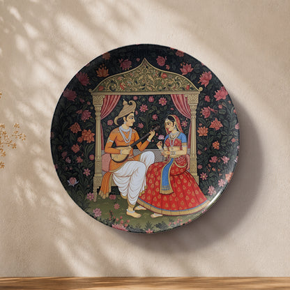 Indian heritage ceramic wall plate souvenir inspired by royal romance and traditional Indian artistry