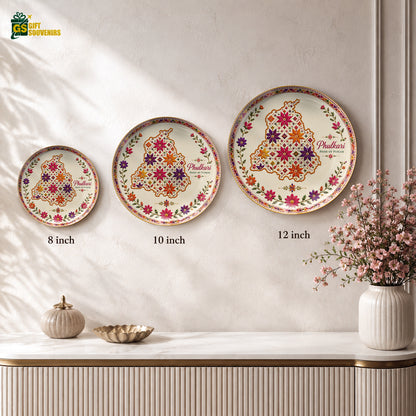 Punjabi heritage ceramic wall plate souvenir featuring colourful Phulkari-inspired artwork