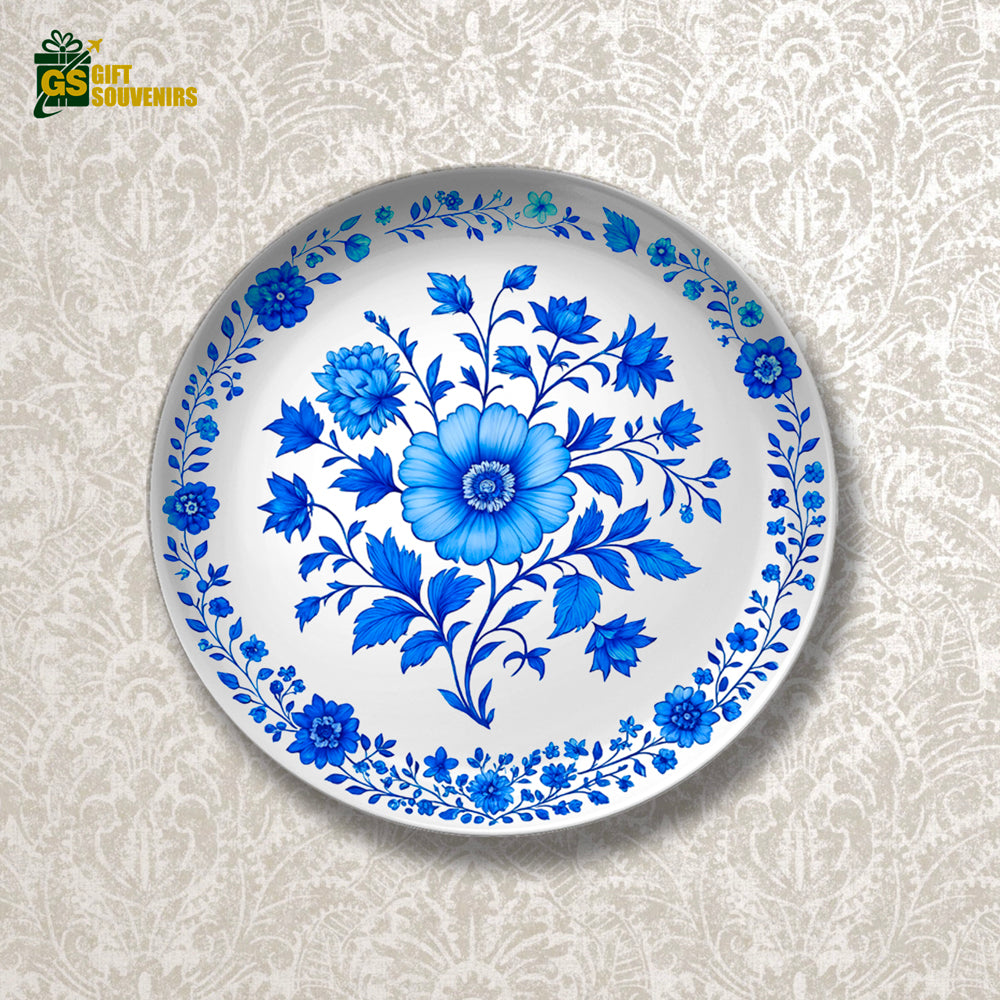 Azure Bloom – Timeless Floral Ceramic Wall Plate