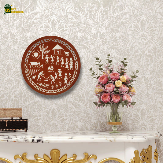 Circle of Life – Warli Village Story Ceramic Wall Plate