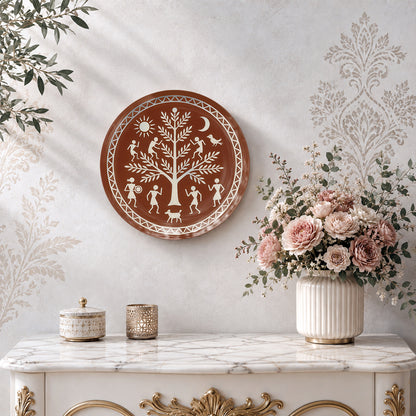 Warli folk art ceramic wall plate souvenir for Indian heritage home décor and gifting