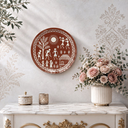 Warli folk art ceramic wall plate souvenir for Indian heritage home décor and gifting