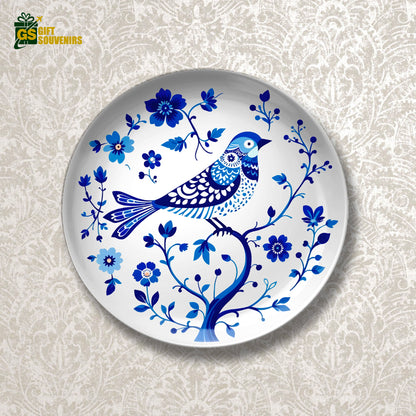 Azure Harmony – Nature-Inspired Bird Ceramic Art Plate