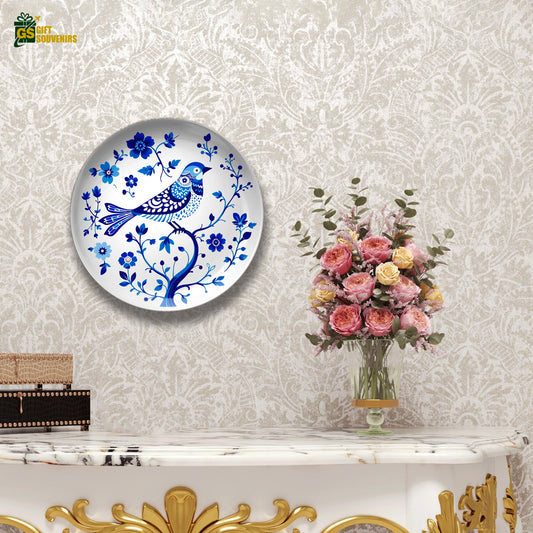 Azure Harmony – Nature-Inspired Bird Ceramic Art Plate