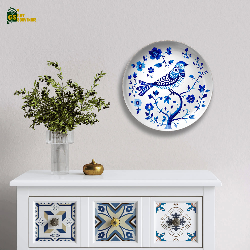 Azure Harmony – Nature-Inspired Bird Ceramic Art Plate