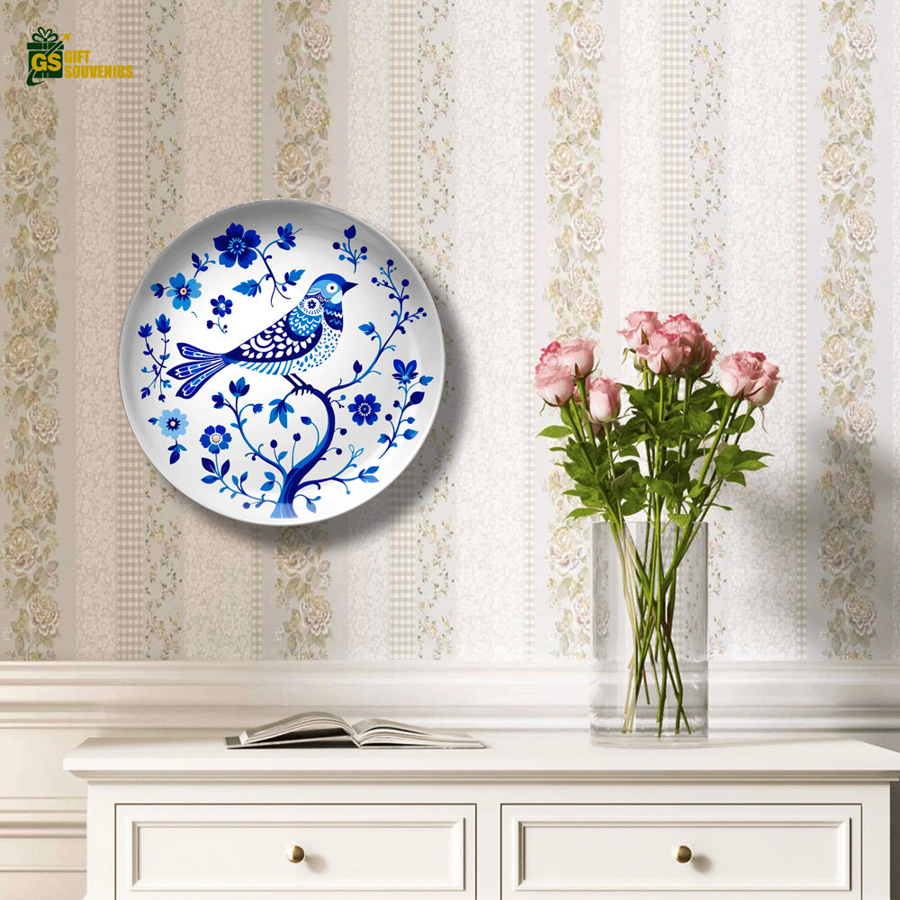 Azure Harmony – Nature-Inspired Bird Ceramic Art Plate
