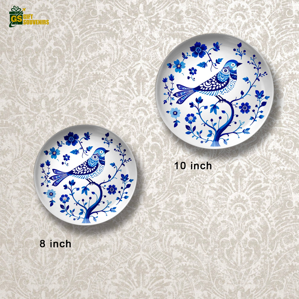 Azure Harmony – Nature-Inspired Bird Ceramic Art Plate