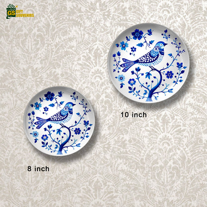 Azure Harmony – Nature-Inspired Bird Ceramic Art Plate