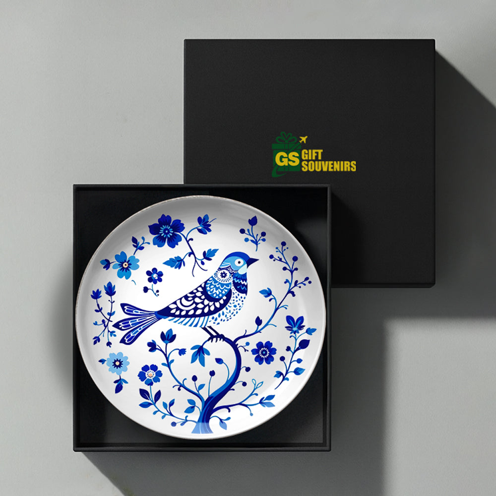 Azure Harmony – Nature-Inspired Bird Ceramic Art Plate