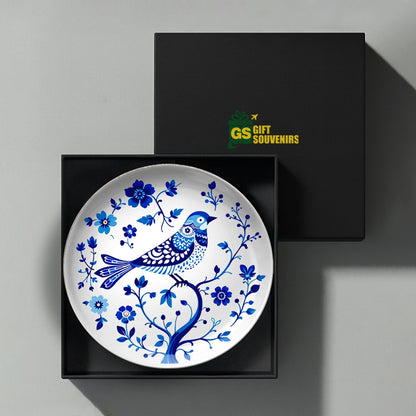 Azure Harmony – Nature-Inspired Bird Ceramic Art Plate